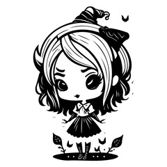 Enchanting Little Witch Halloween Monochrome Art