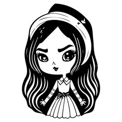 Cartoon Girl Character Design Black and White Art