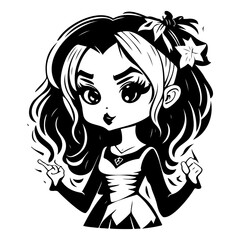 Cute Cartoon Girl in Black and White Style