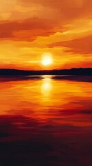 Obraz premium Stunning Radiant Sunset Reflection Over Calm Water: A Vibrant Evening Painting of Nature's Idyllic Serenity