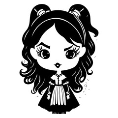 Stylized Girl Illustration in Classic Dress