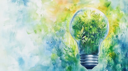 Eco-Friendly Innovation: Light Bulb Amidst Greenery Illustrating Renewable Energy and Sustainability Concepts