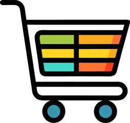 Colorful shopping cart  for retail and supermarket use transparent background