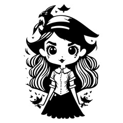 Whimsical Witchling Artwork in Black and White