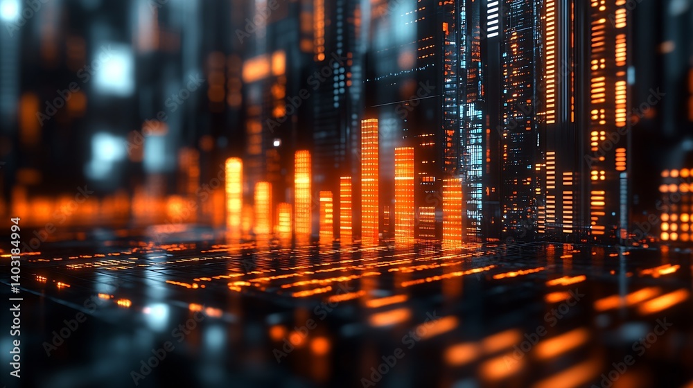 Fototapete Modern High-Tech Cityscape Showing Advanced Data Network Visuals and Urban Innovation : Generative AI