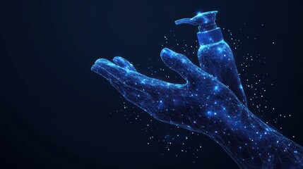 Hand applying lotion, dark background, digital art, hygiene