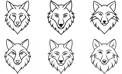 Fototapeta premium Set of wolf head line art vector design.
