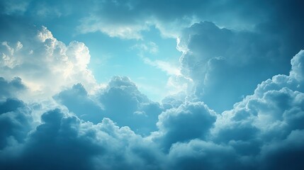 Airplane view, dramatic cloudscape, blue sky, sunlight, atmospheric, background, website header
