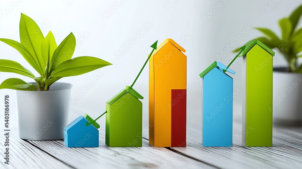 Poster vibrant graph displaying growth with green plant elements for flourishing business concepts : genera