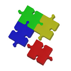 Fototapeta premium 3d colorful puzzle pieces forming a corner, representing teamwork and unity.
