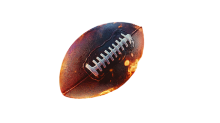 Download burning football image for sports background and super bowl graphic design element on black screen on transparent background