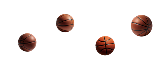 Four textured oval shapes resembling basketballs with brown and black details. Useful for abstract sports concepts, unique design elements, and creative illustrations against or on transparent PNG.