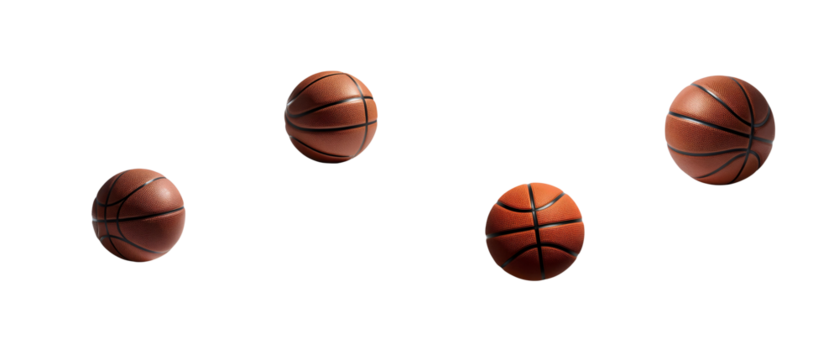 Four textured oval shapes resembling basketballs with brown and black details. Useful for abstract sports concepts, unique design elements, and creative illustrations against or on transparent PNG.