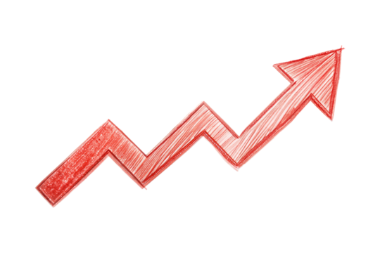 Hand drawn red upward arrow graph isolated on transparent background. Png - Powered by Adobe