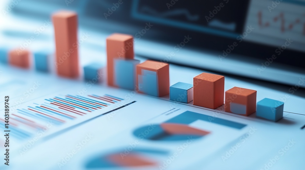 Poster Colorful Bar Graphs in a Business Report on a Laptop for Data Analysis and Insights : Generative AI