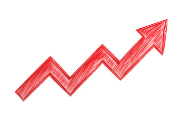 Hand drawn red upward arrow graph isolated on transparent background. Png