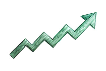 Hand drawn green upward arrow graph isolated on transparent background. Png