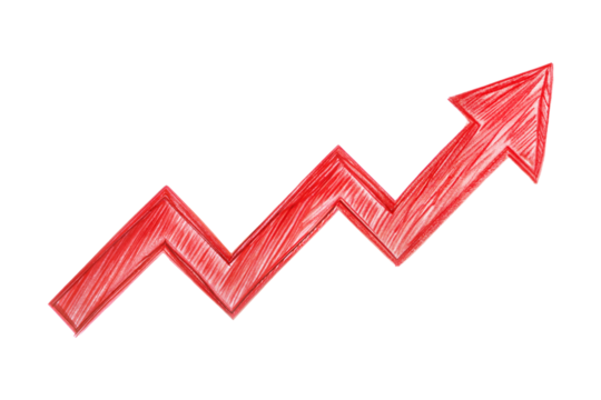 Hand drawn red upward arrow graph isolated on transparent background. Png - Powered by Adobe