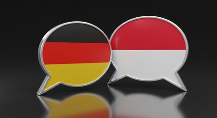 Obraz premium German and Indonesian Flags in Overlapping Speech Bubbles Communication Concept