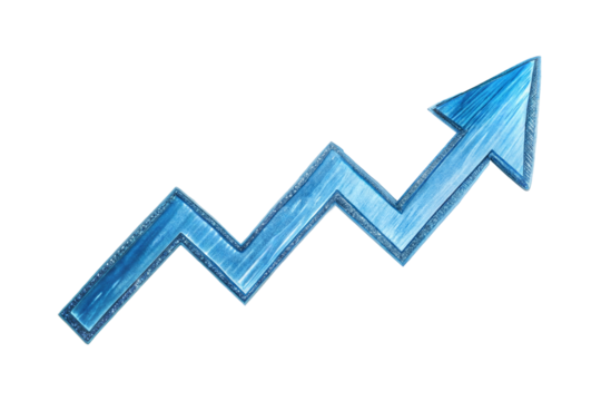 Hand drawn blue upward arrow graph isolated on transparent background. Png