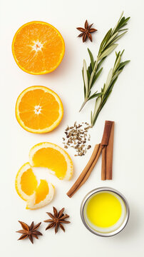 Citrus Wellness Flat Lay with Spices and Oil