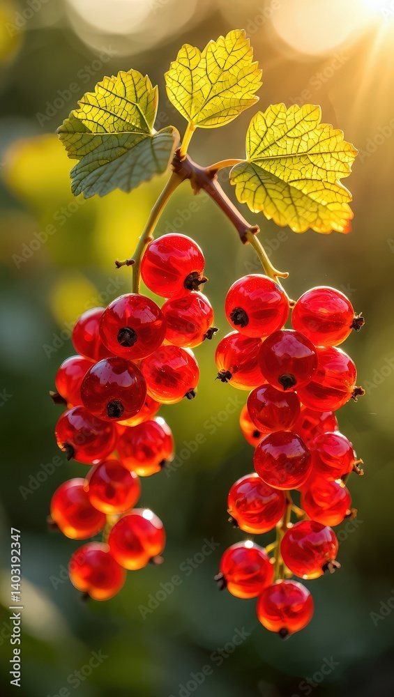Poster a bunch of red berries hanging from a tree branch.