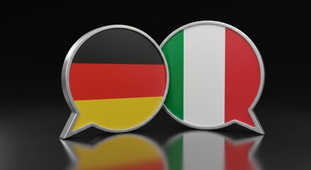 Obraz premium Dialogue and diplomacy Germany and Italy, glossy 3D speech bubbles with flag integration