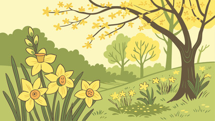 spring landscape with flowers