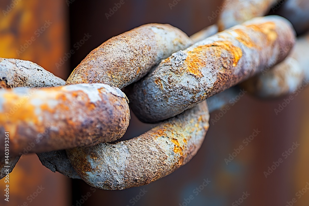 Poster Macro shot of a weathered metal chain link showcasing rust textures and colors : Generative AI