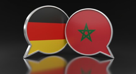 Fototapeta premium Germany and Morocco dialogue depicted through overlapping 3D speech bubbles