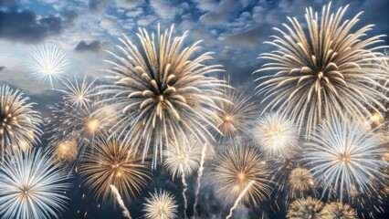 A vibrant display of fireworks illuminating the night sky, showcasing colorful bursts and intricate patterns against a dramatic backdrop.
