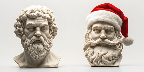 Obraz premium Festive holiday transformation of classical sculpture a unique santa claus interpretation art display studio environment creative viewpoint