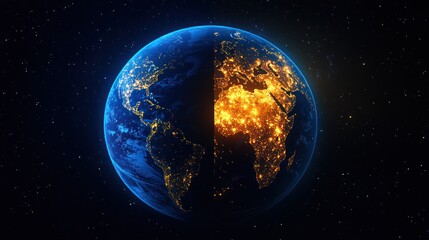 Obraz premium Night Earth, space, glowing cities, dark side, global