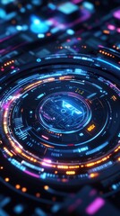 Obraz premium Futuristic digital interface with vibrant neon lights