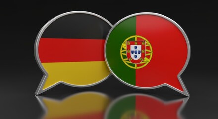 Obraz premium Germany and Portugal Dialogue: Overlapping Speech Bubbles with National Flags