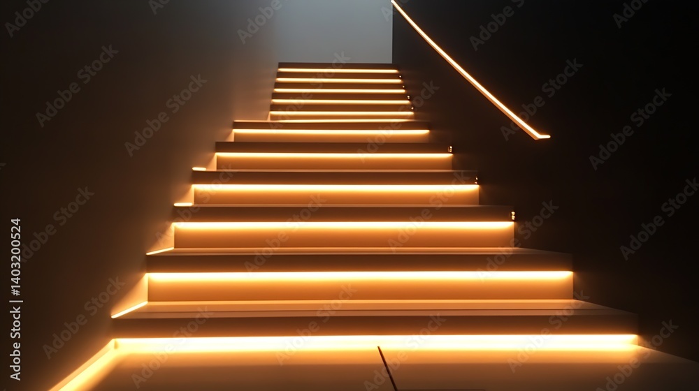 Poster modern staircase with illuminated steps offering minimalistic design and aesthetic appeal : generati
