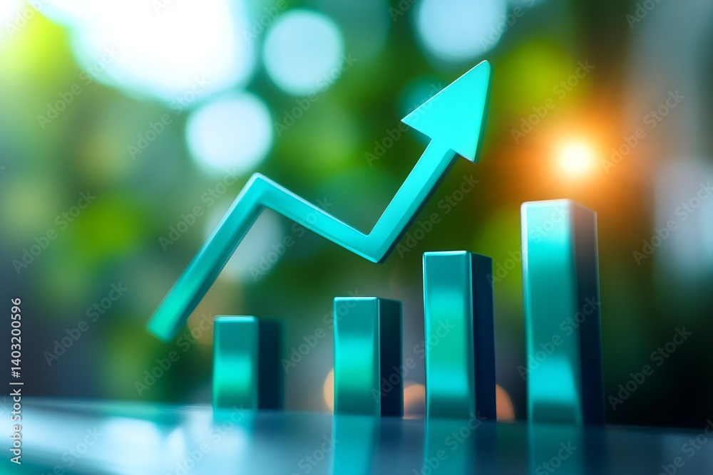 Poster stylized upward arrow on a bar chart indicating positive growth amid a soft sunlight background for 