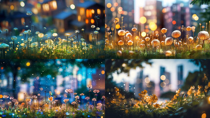 Enchanted gardens glowing with city lights.