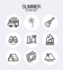 Summer Icons vector Collection | black Line Art Styles