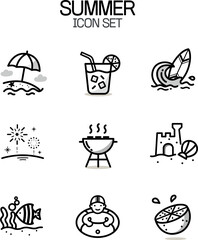 Summer Icons vector Collection | black Line Art Styles