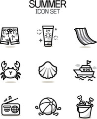 Summer Icons vector Collection | black Line Art Styles