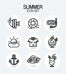 Summer Icons vector Collection | black Line Art Styles