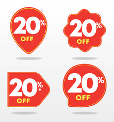 20% off. Tag value, offer, price, special, sale. Discount, promo, advertising, marketing, buy, shop. Sticker, commerce, illustration, set, icon, vector