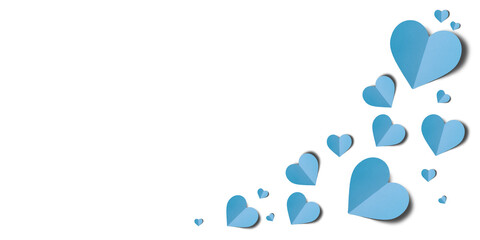 Light blue paper hearts isolated on transparent background. Valentine's day.