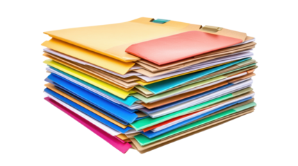 Document Pile: A meticulously organized stack of colorful files, neatly arranged, symbolizing the essence of productivity and systematic information management.
