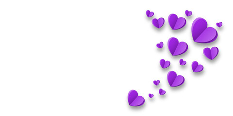 purple paper hearts isolated on transparent background. Valentine's day.