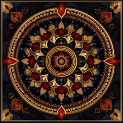 Symmetrical Thai motifs in circle patterns resembling chakras and spiritual symbols 