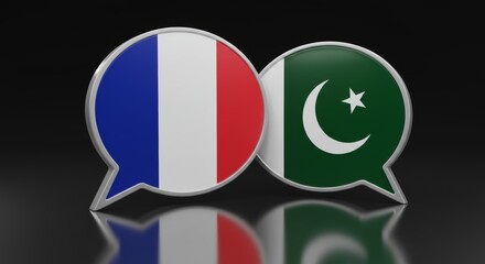 Dialogue and diplomacy: France and Pakistan flags in conversation bubbles