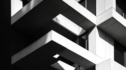 Obraz premium Modern building balconies, sunlight, city, geometric shadows, architectural design