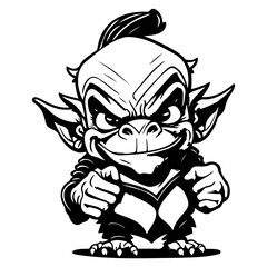 Grinning Cartoon Goblin with Mischievous Expression